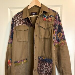 JOHNNY WAS WORKSHOP Patchwork Boho Military Jacket Floral Animal Print (Size L)